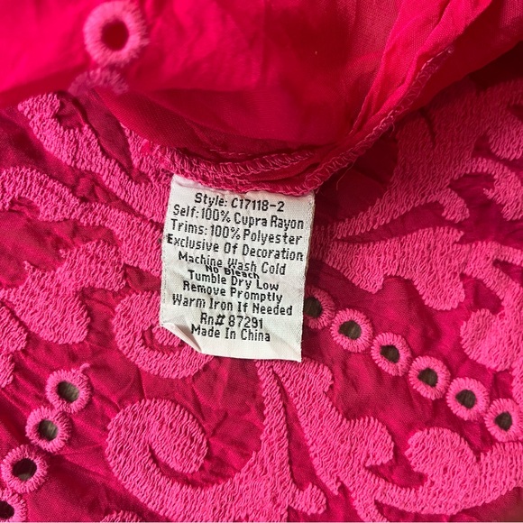 Johnny Was Hot Pink Demoran Tonal Embroidered Blouse Top Short Sleeve Size M - Picture 4 of 7